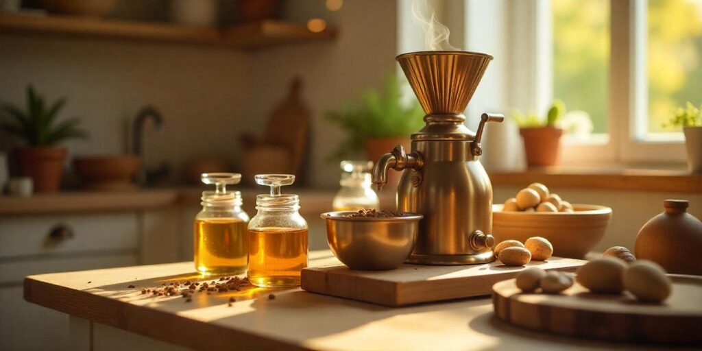 این تصویر دستگاه روغن گیری رزماری است